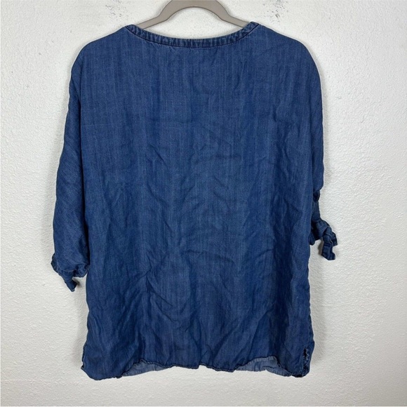 Soft Surroundings Tunic Top Womens LG  Chambray Cold Shoulder Tencel Cottagecore - Picture 4 of 10